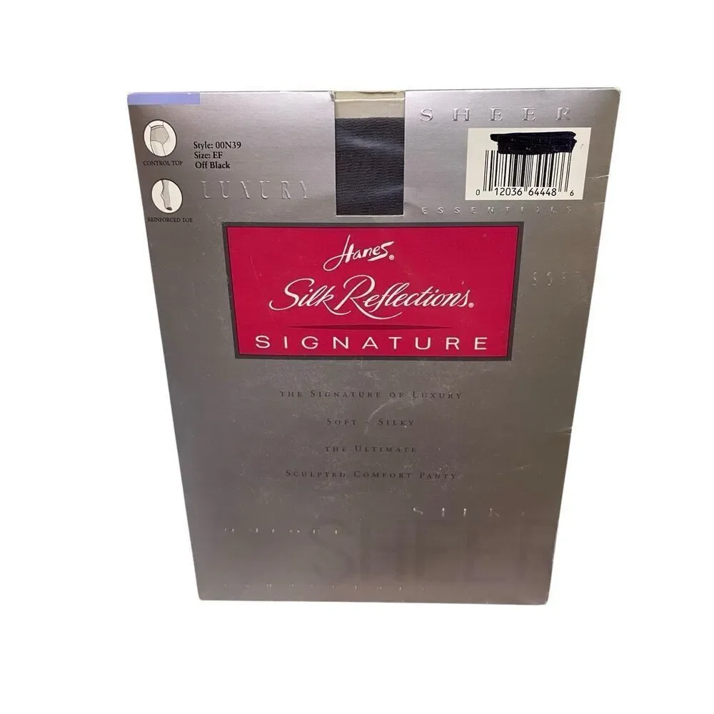 Hanes Silk Reflections Signature Pantyhose Off Black EF Control Top Reinforced